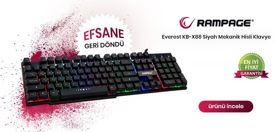  Everest KB-X88 Siyah Usb Gökkuşağı Aydınlatmalı Q Oyuncu Klavyesi...Oyun Oynama ve Yazı Yazmaya Keyif Katan Mekanik Tuş Hisli 12 Adet Multimedia Tuşlu Rgb Aydınlatmalı Oyuncu Klavye